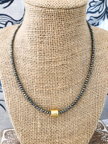 PYRITE WITH GOLD BARREL BEAD