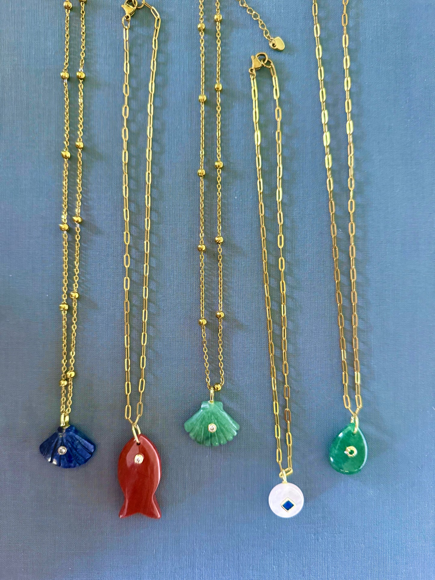 Short Paperclip Chian | Gemstone Pendant