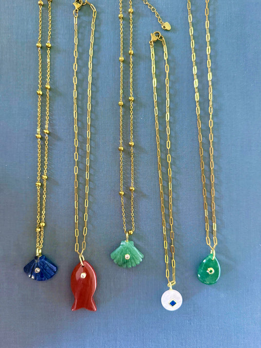 Short Paperclip Chian | Gemstone Pendant