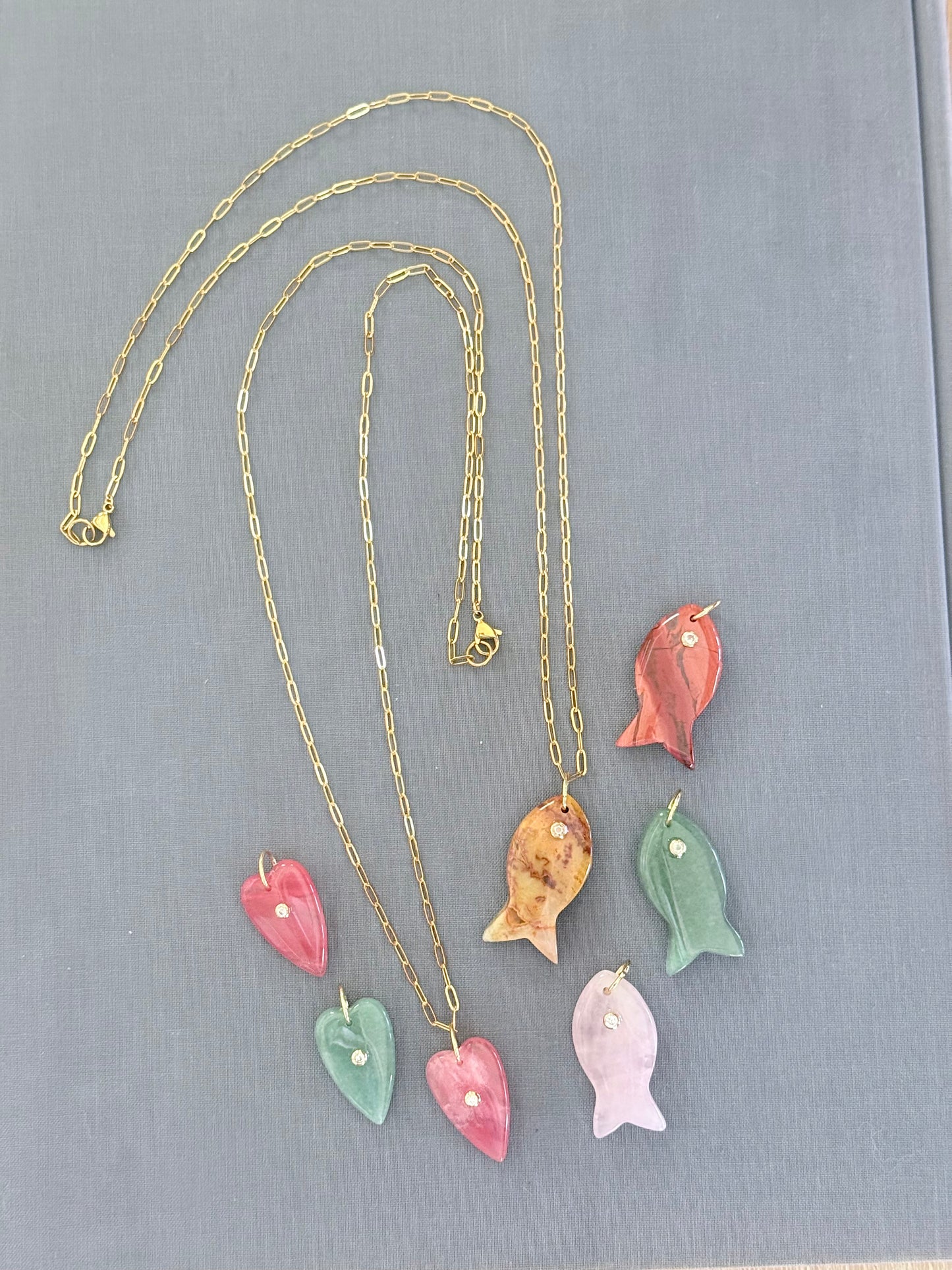 Long Paperclip Chain | Gemstone Pendant