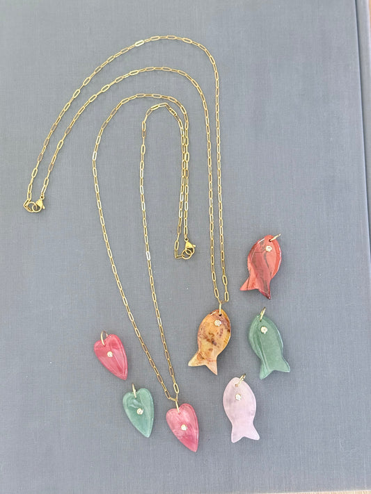 Long Paperclip Chain | Gemstone Pendant